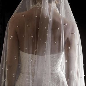 Ivory Cathedral Length Veil with Scattered Pearls